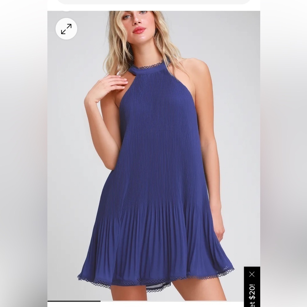 Lulus Elegant cobalt Blue Pleated Halter Dress size Small